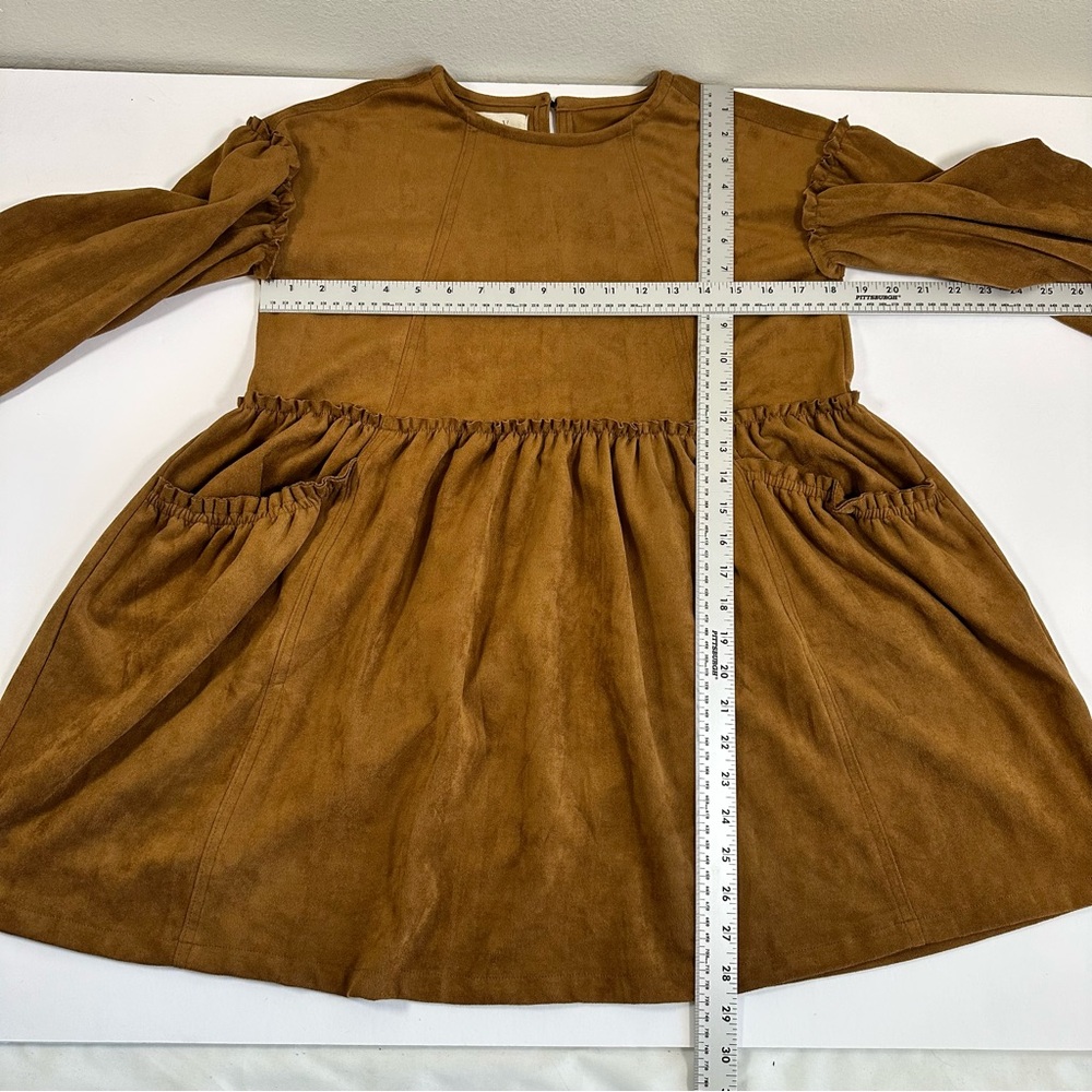 Chelsea & Violet Faux Brown Suede Babydoll Dress XS Pockets Prairie Cottagecore - Picture 8 of 10